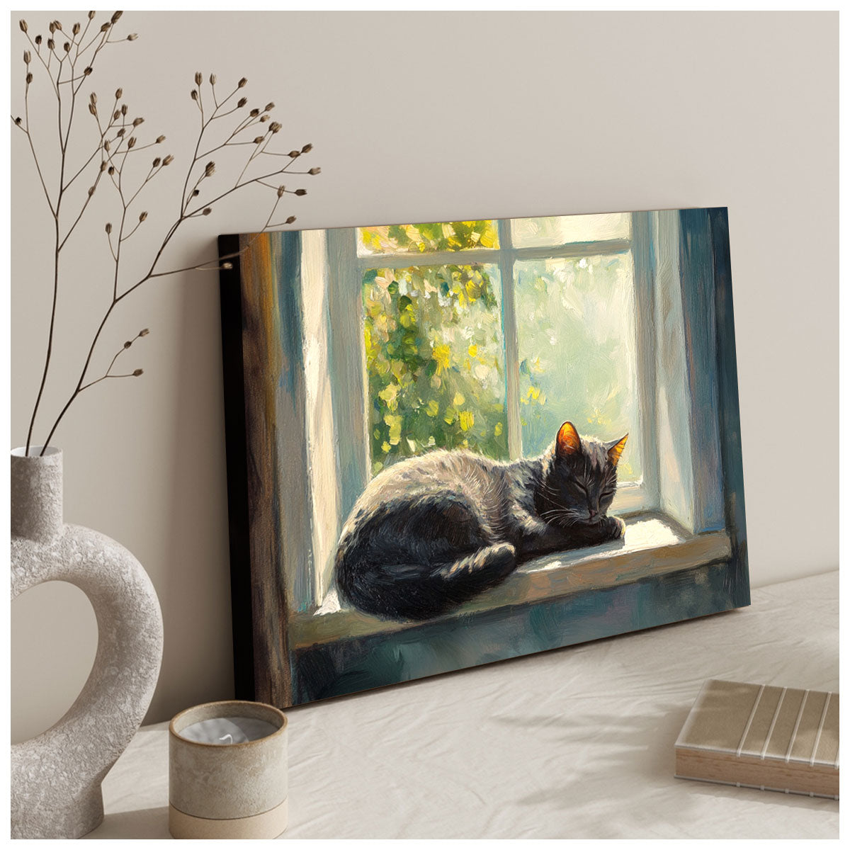 Lazy Cat Nap - Vintage Oil Painting Canvas Print