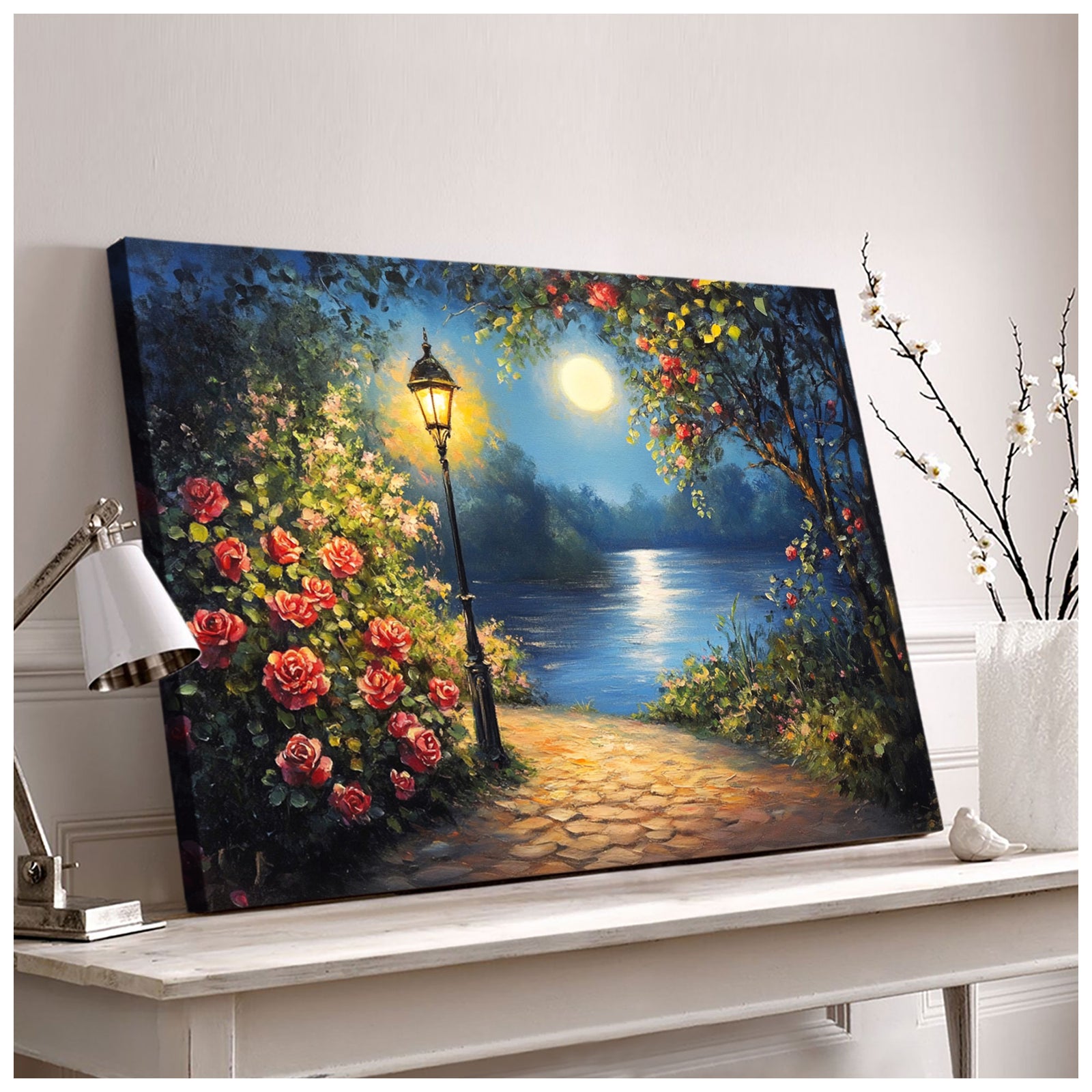 Serene Lake Oil Painting - Minimalist Canvas Wall Art