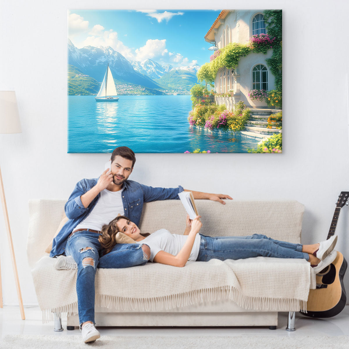 Mediterranean Lakeside Villa - Sailboat Terrace Canvas