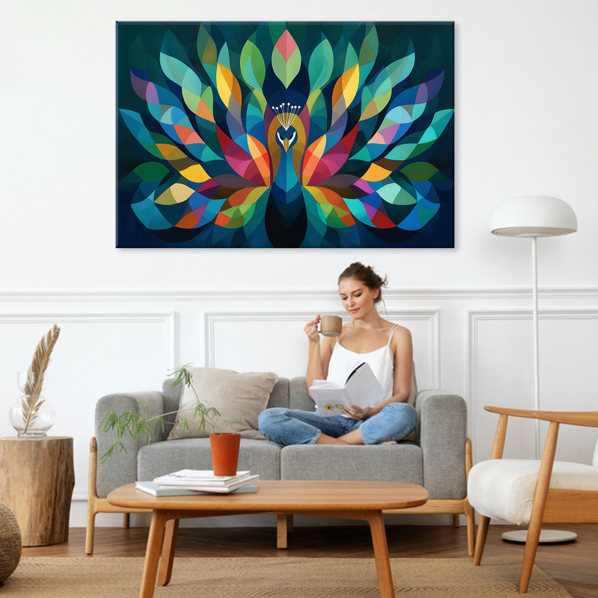 Geometric Art Peacock Abstract Canvas Print