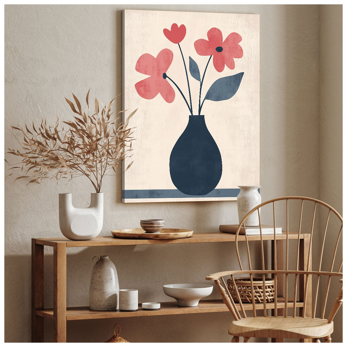 Vase with Flowers - Watercolor Minimalist Canvas Wall Art