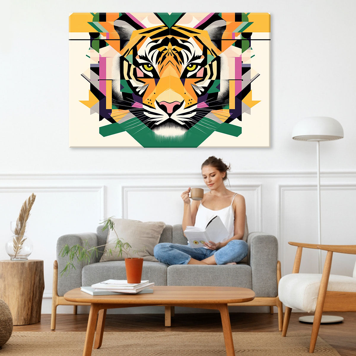 Vibrant Geometric Tiger Head Art Print