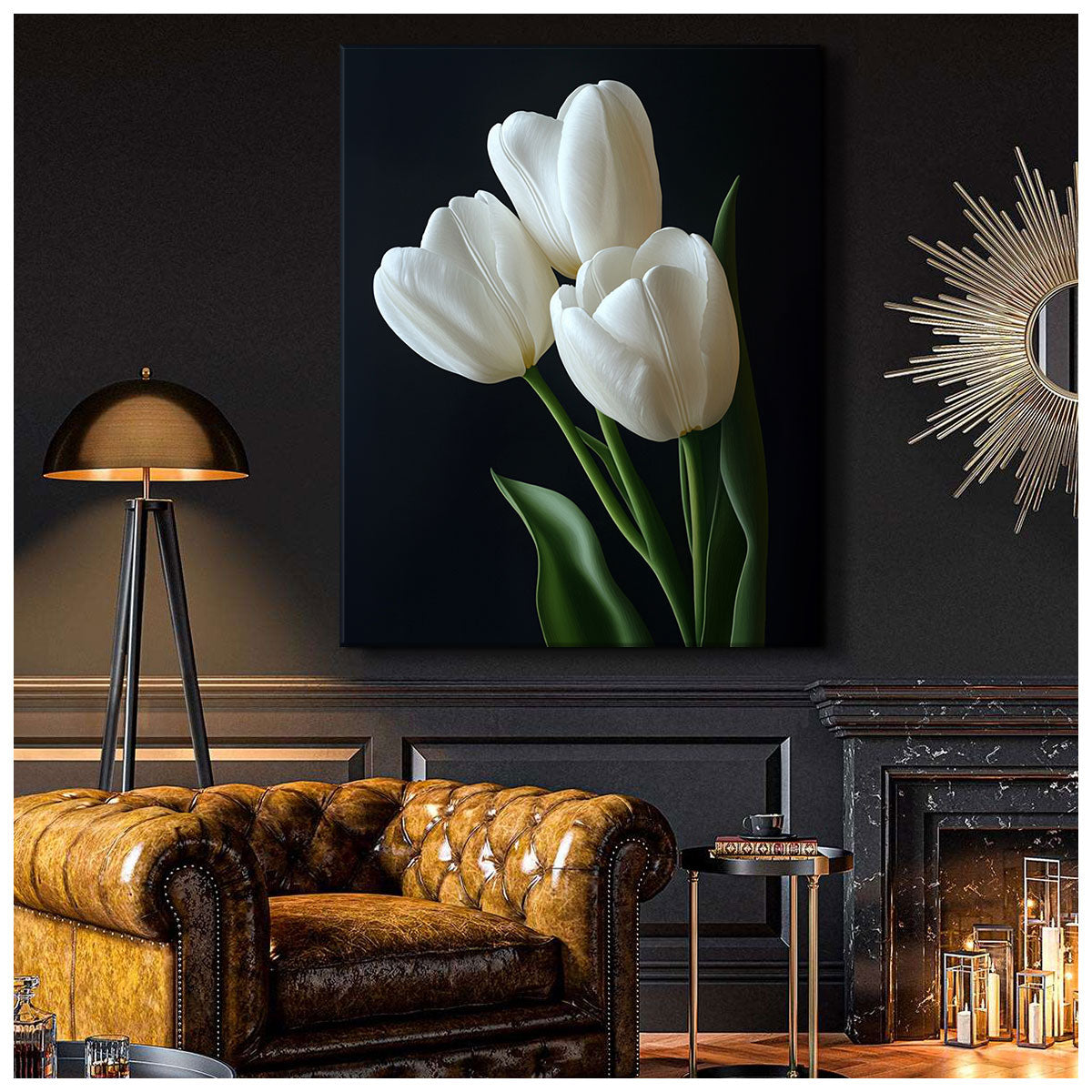White Tulips On Dark Flower Art