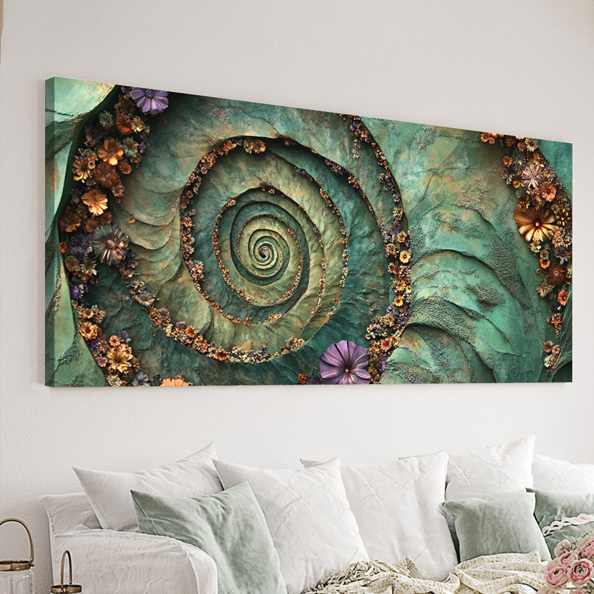 Floral Spiral Nature Abstract Canvas Wall Art for Living Room