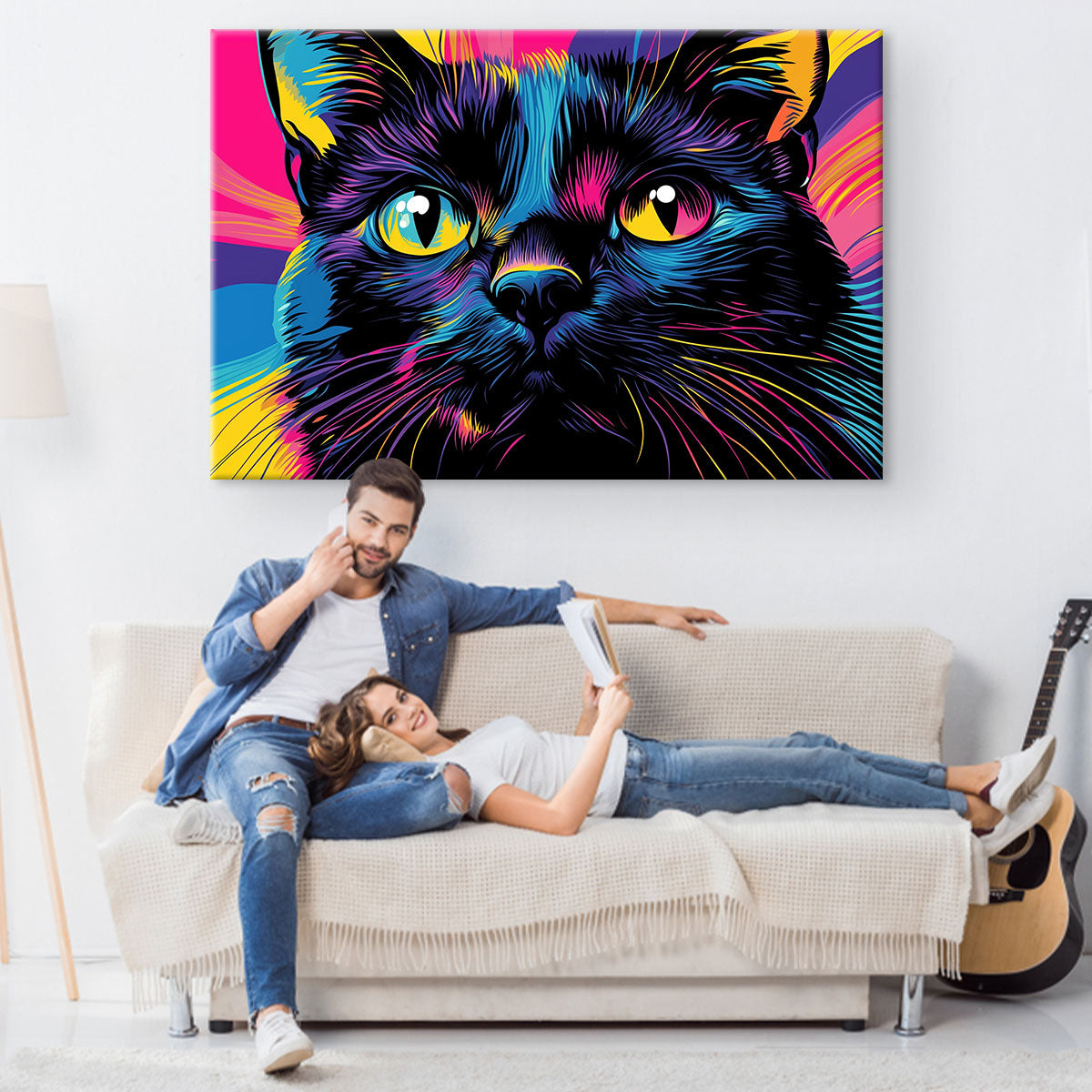 Black Cat Pop Art Portrait Canvas Art