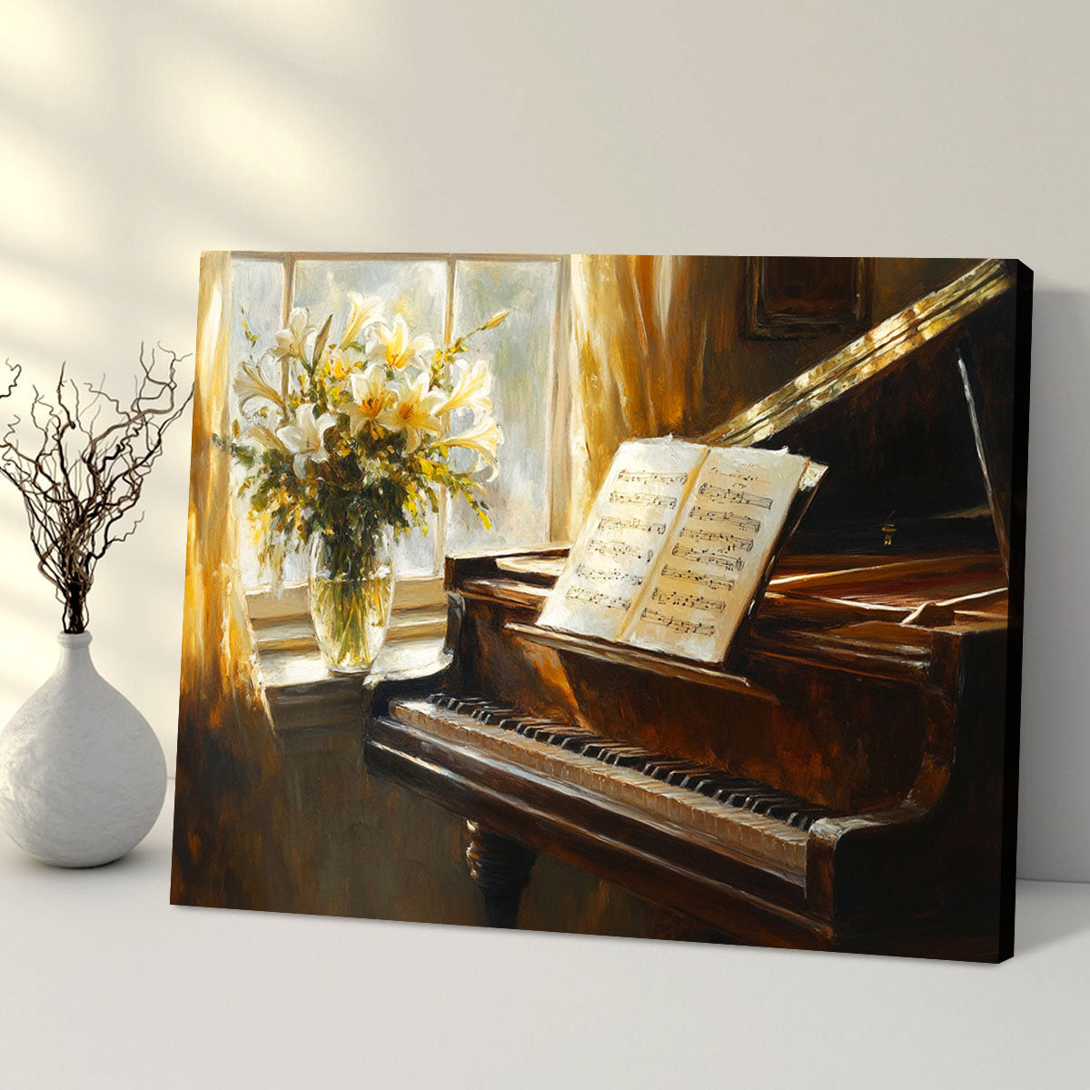 Classic Piano Oil Painting - Musical Canvas Wall Art
