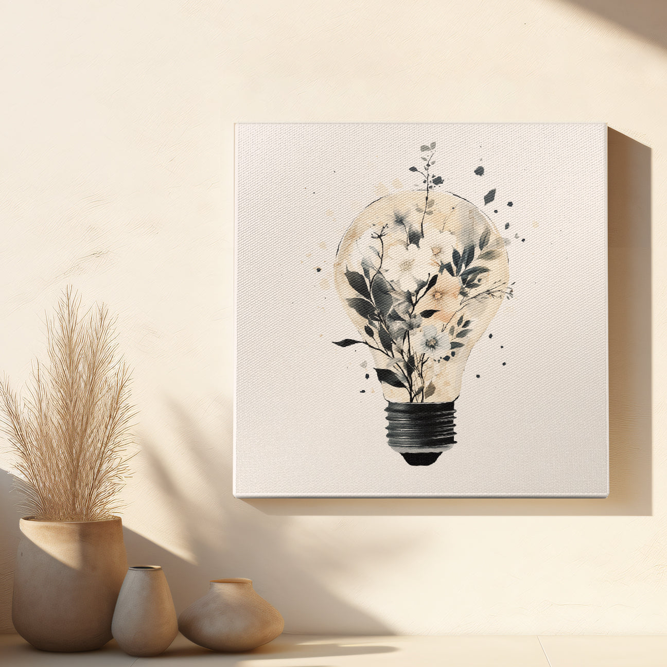 Blooming Lightbulb Minimalist Botanical Canvas Wall Art