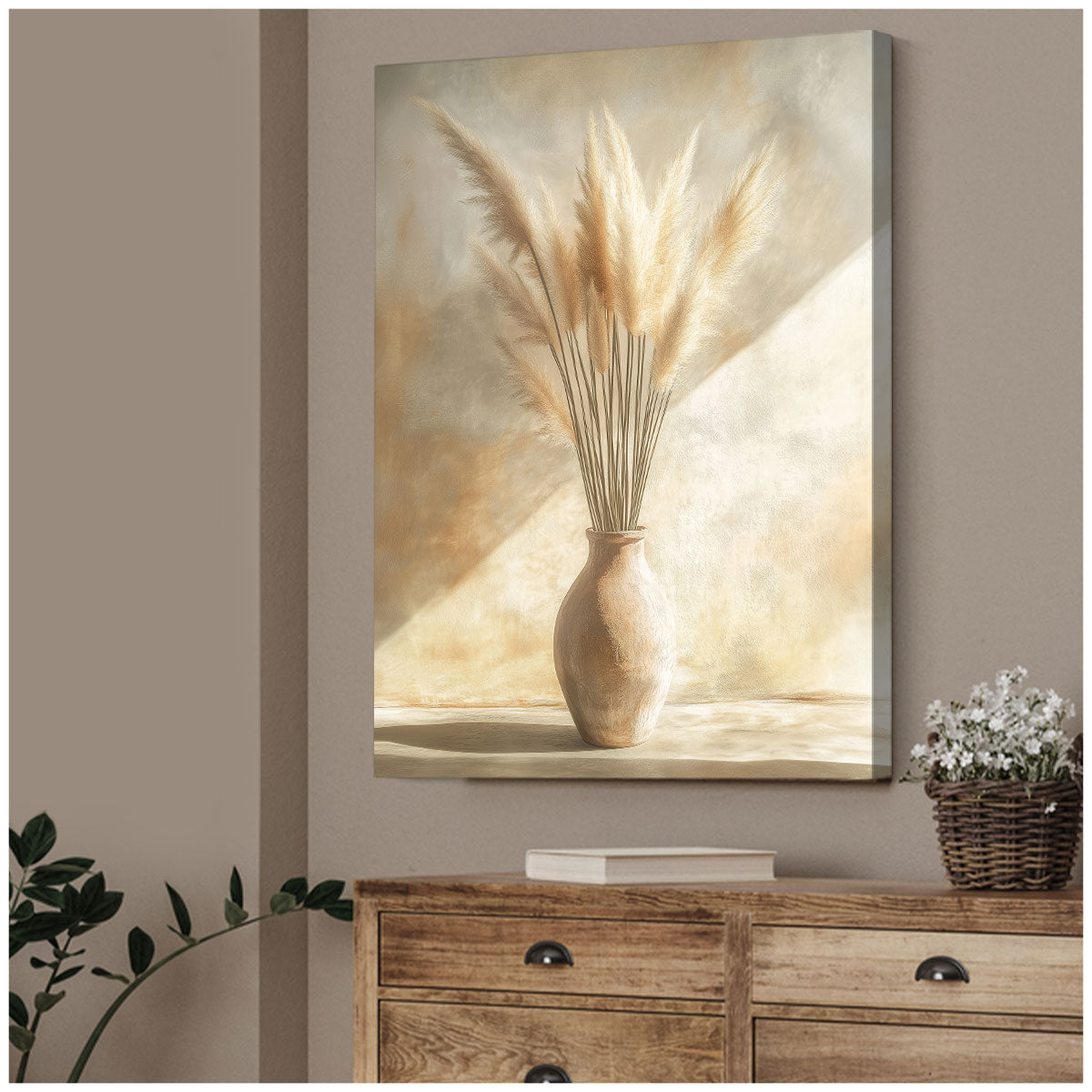 Pampas Grass Minimal Boho Wall Art – Neutral Ceramic Vase Canvas Print