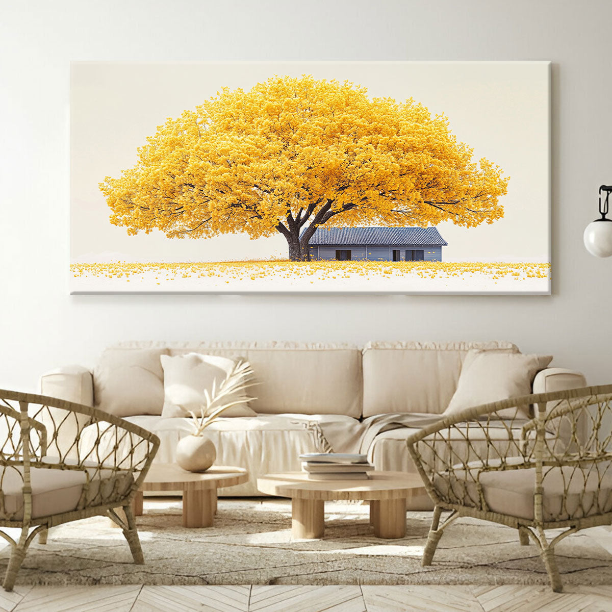 Golden Tree Blue House Fine Arts Print