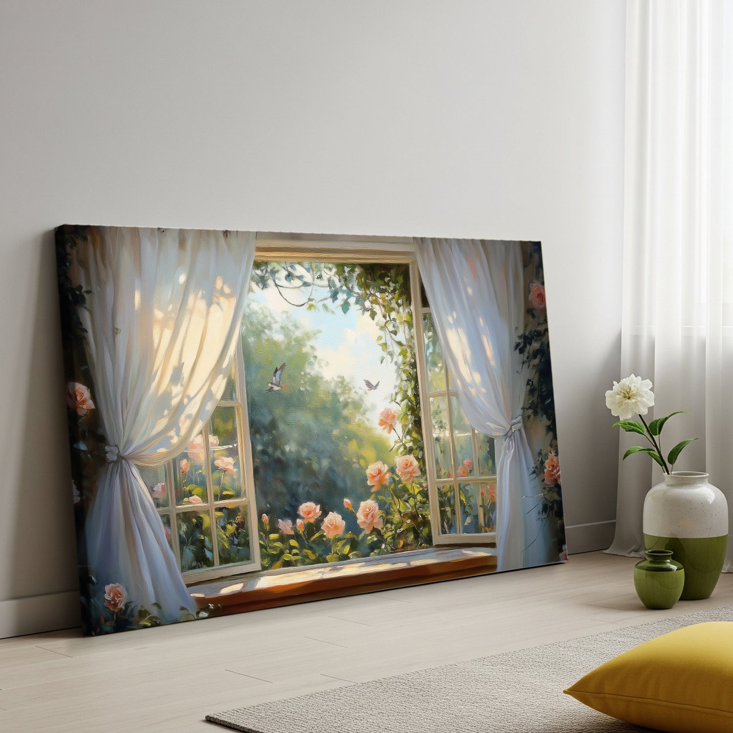 Mediterranean Window View - Oil Style Canvas Wall Print