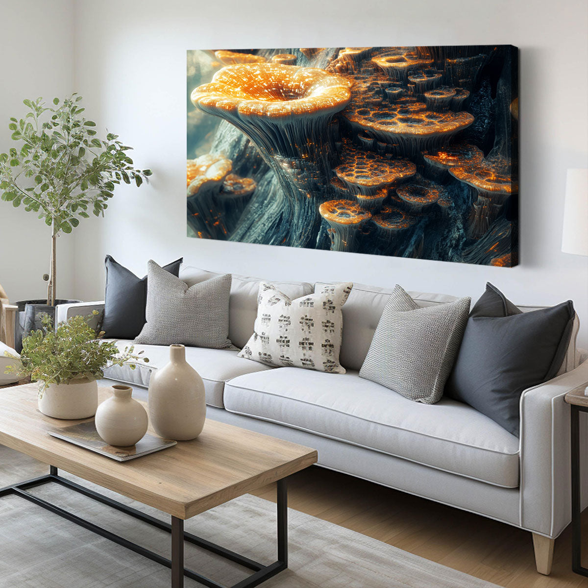 Mushroom Modern Abstract Canvas Wall Art for Living Room