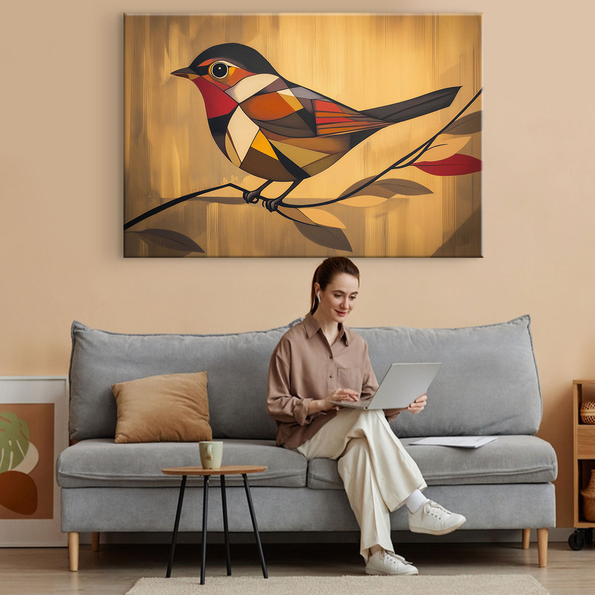 Songbird Geometric Art Avian Elegance Canvas Print