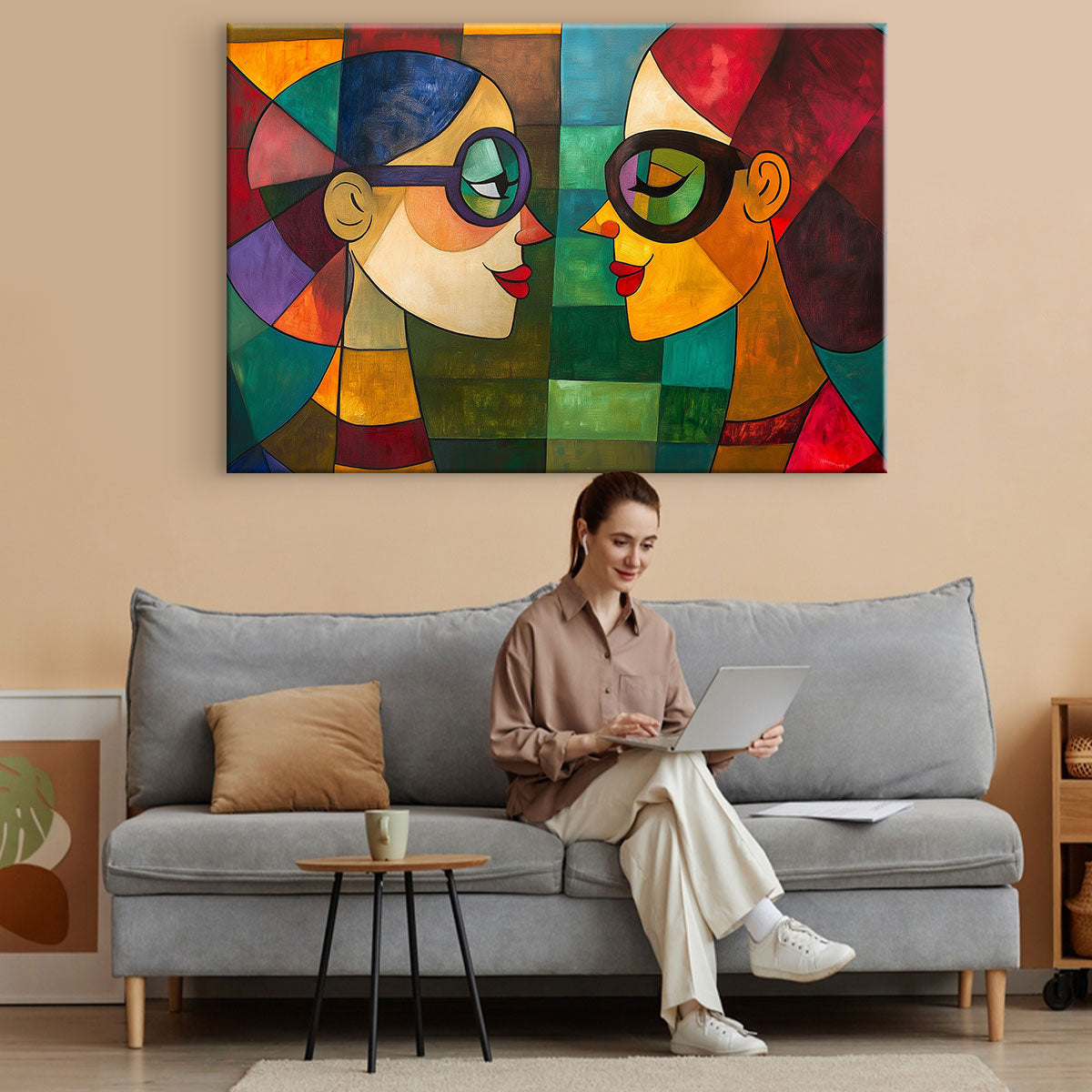 Mirror Talk Geometric Art Portrait Canvas Print