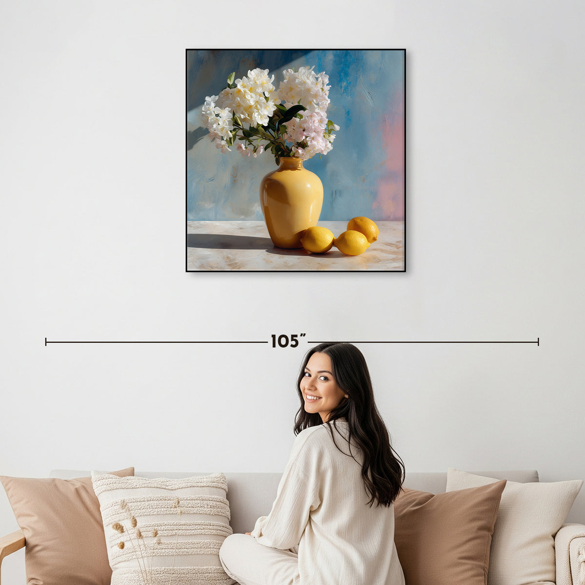 Vase Blossoms Lemons Still Life Canvas Print
