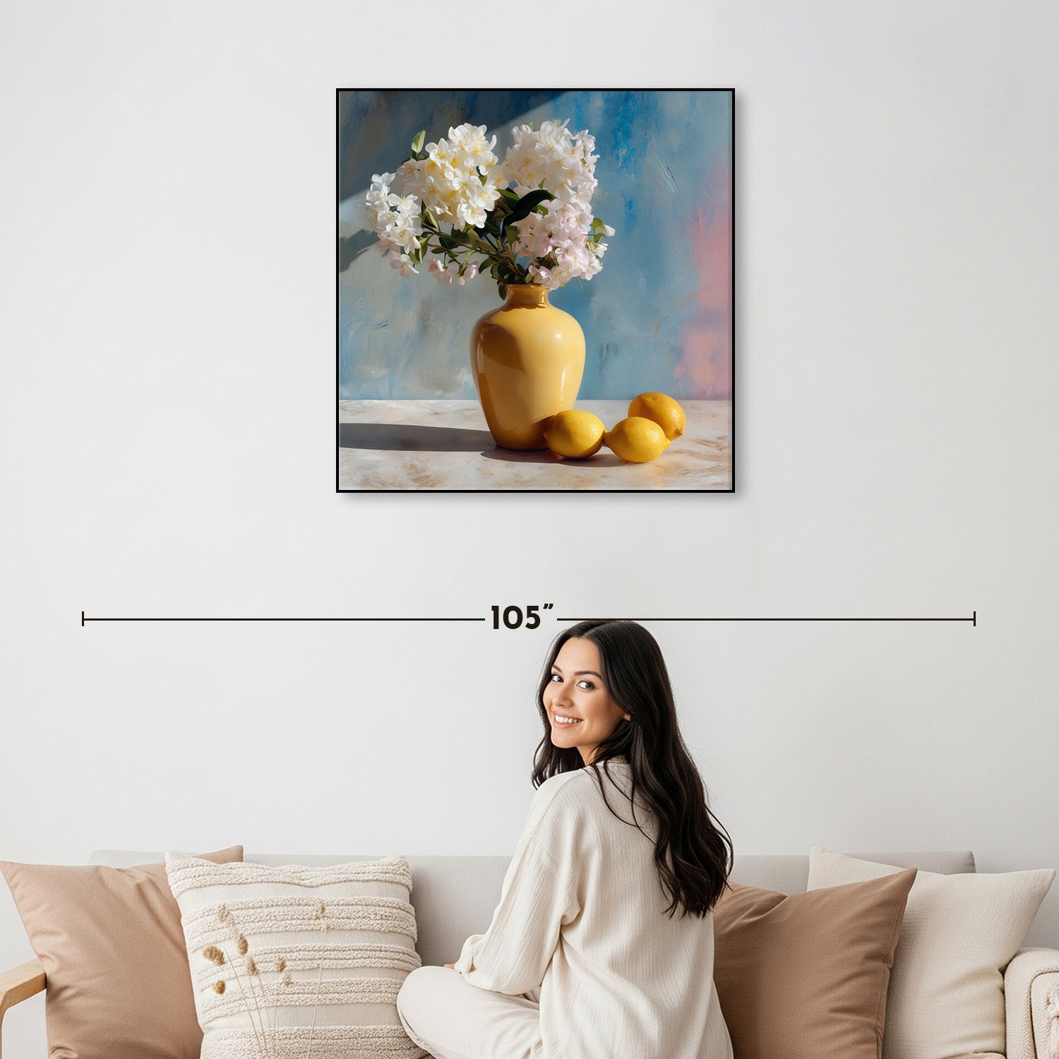 Vase Blossoms Lemons Still Life Canvas Print