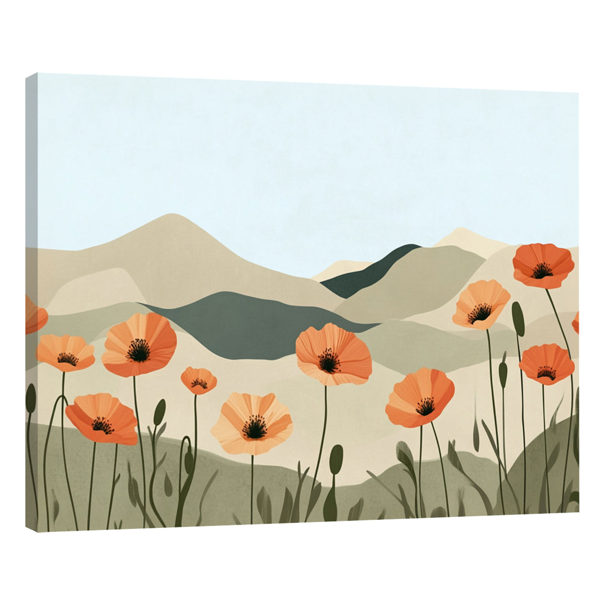 Sunset Poppy Field Modern Wall Artwork