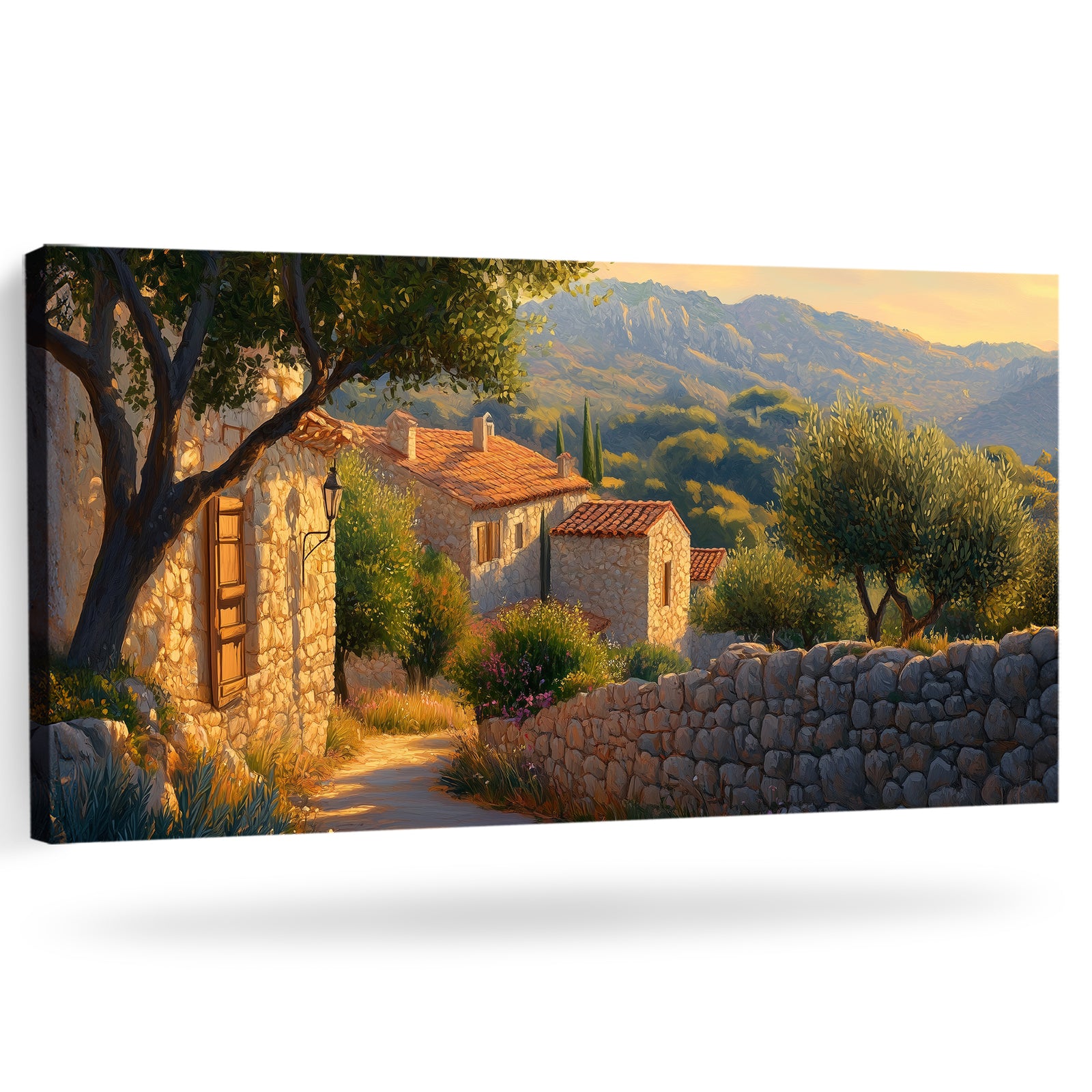 Mediterranean Village Scene with Stone Walls Canvas Art