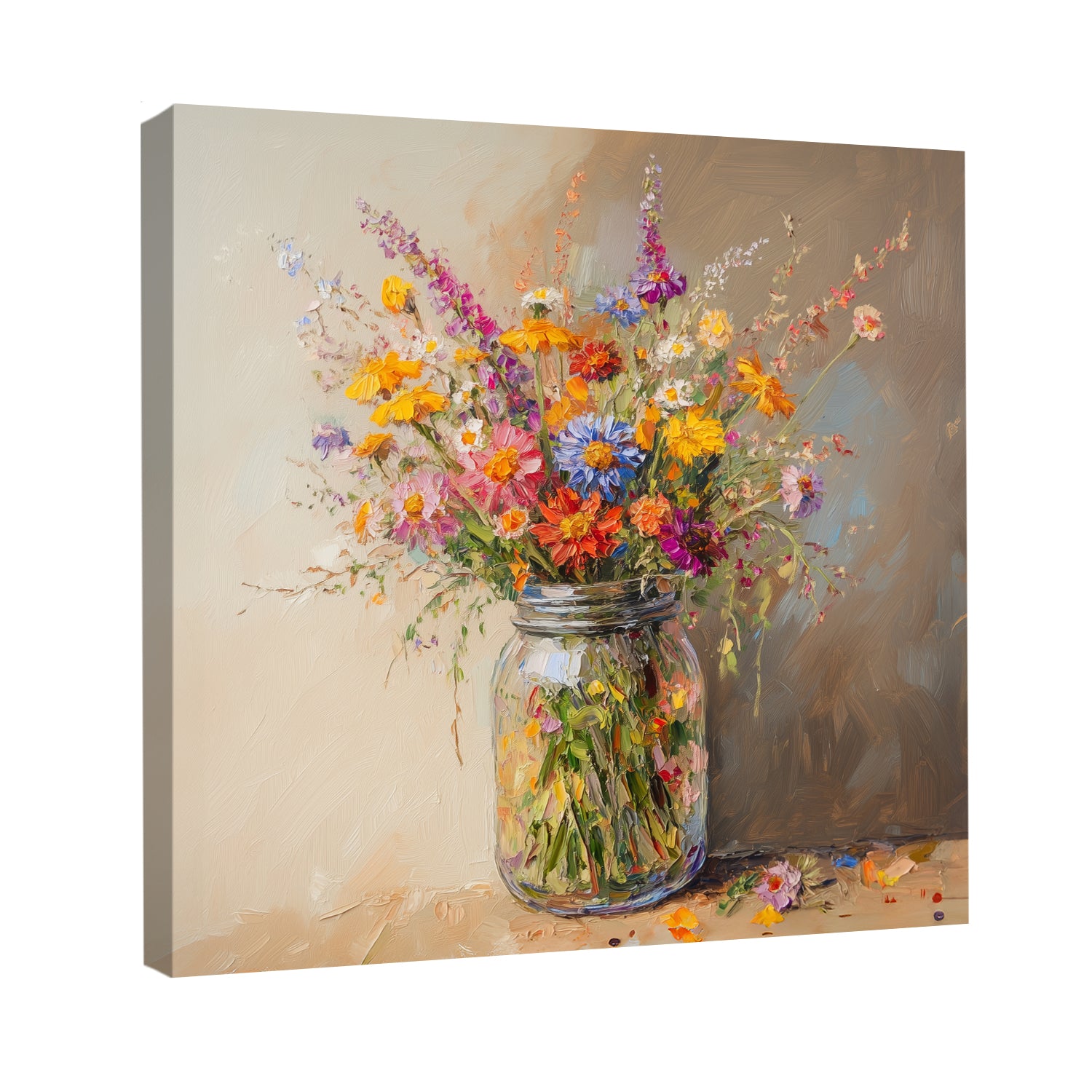 Vibrant oil bouquet canvas in expressive floral brushwork