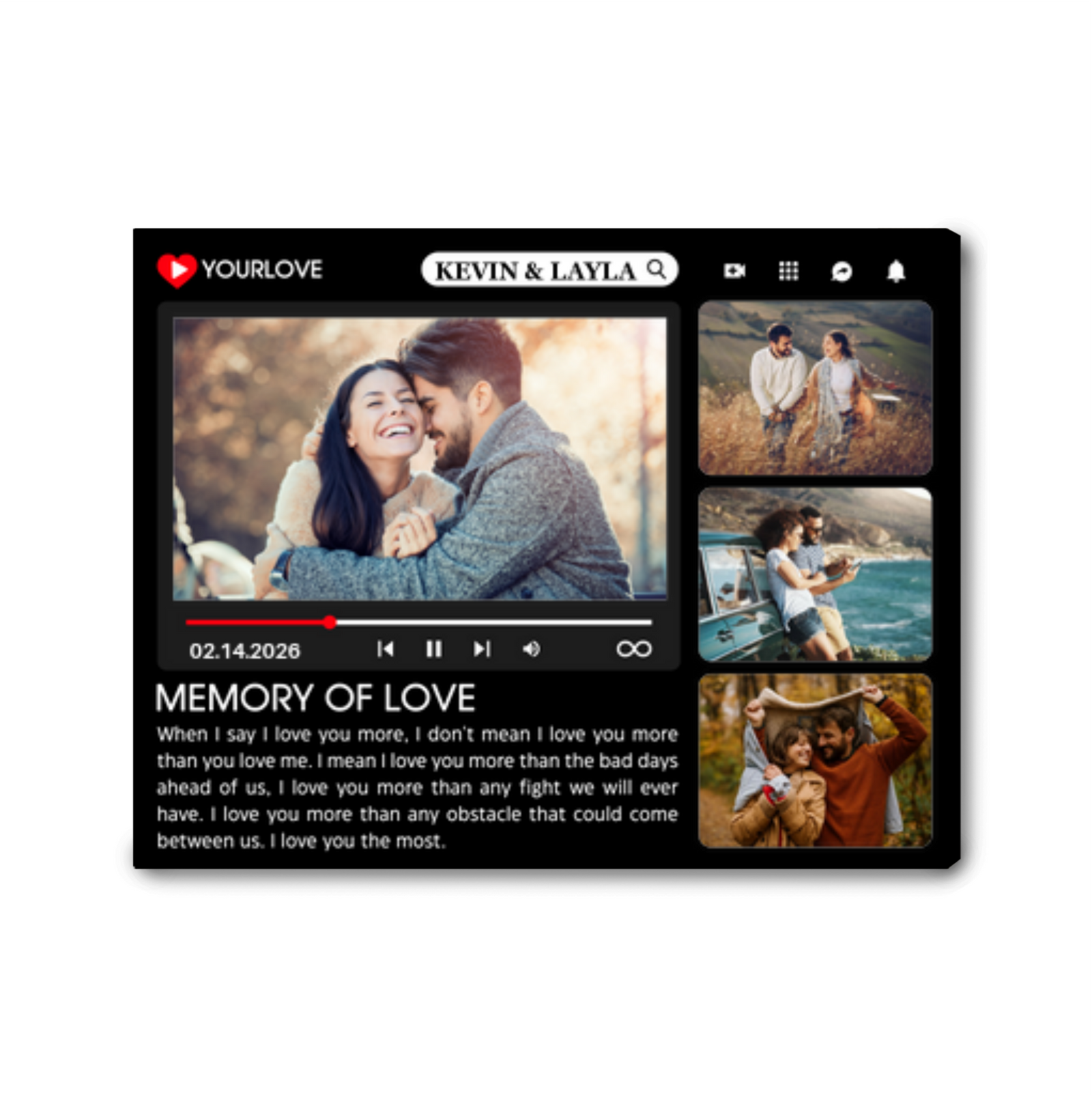 Personalized Couple Video Style Canvas Wall Art - YouTube Memory of love