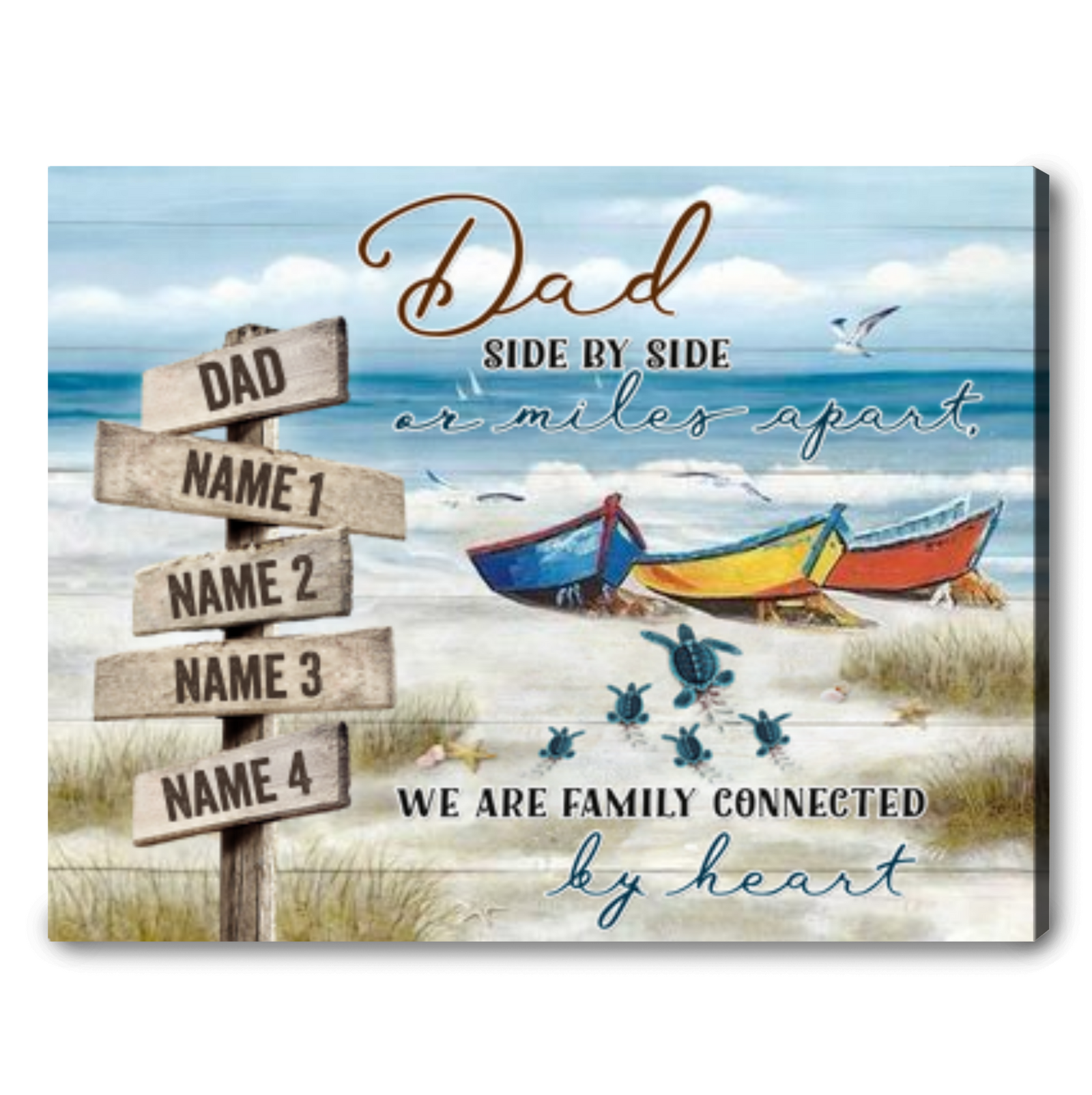 Sea Turtles Loving Fathers Day Gift Custom Names Canvas Wall Art