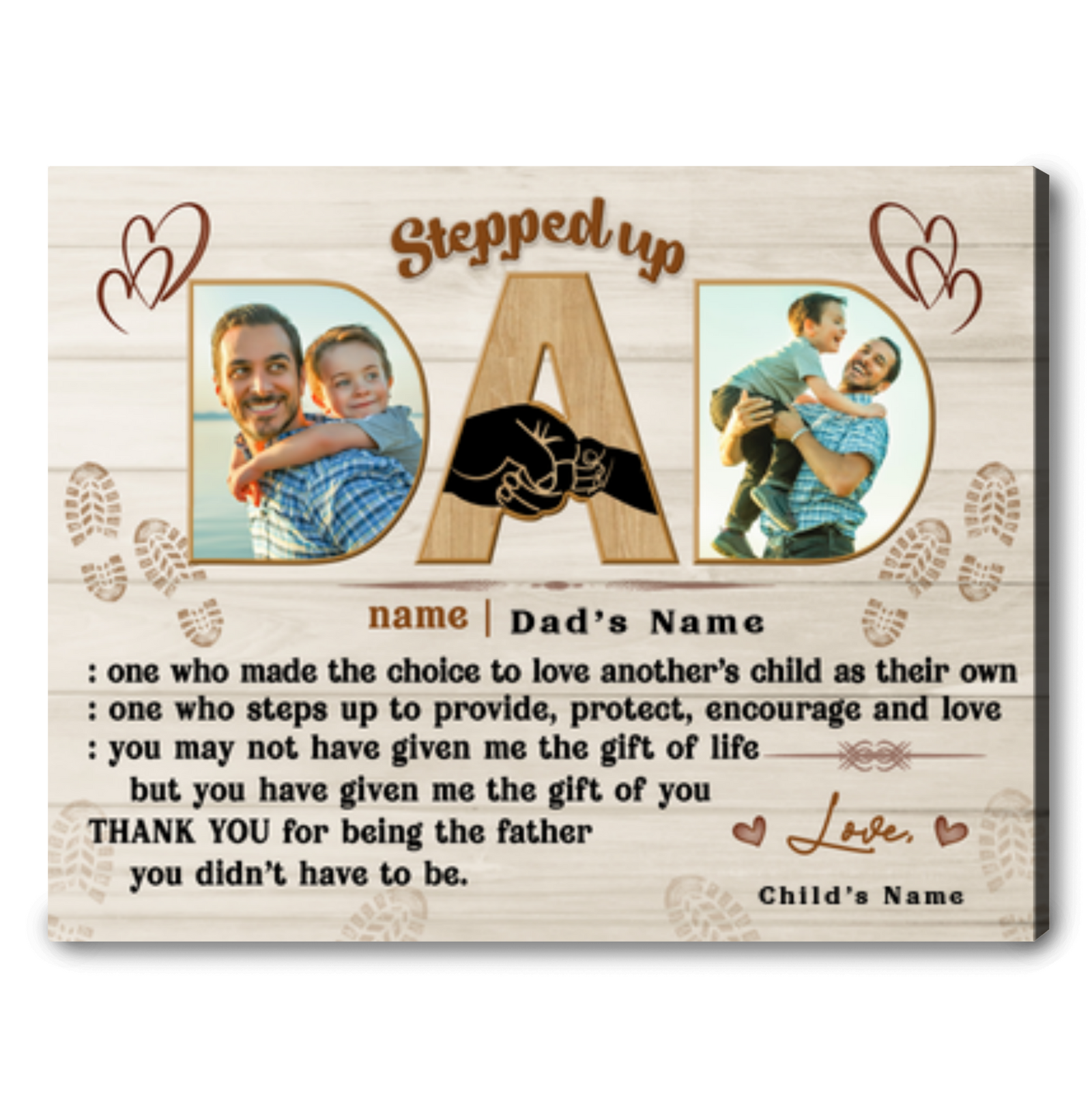 Stepped Up Dad Gift Idea Personalized Birthday Father's Day Canvas Print