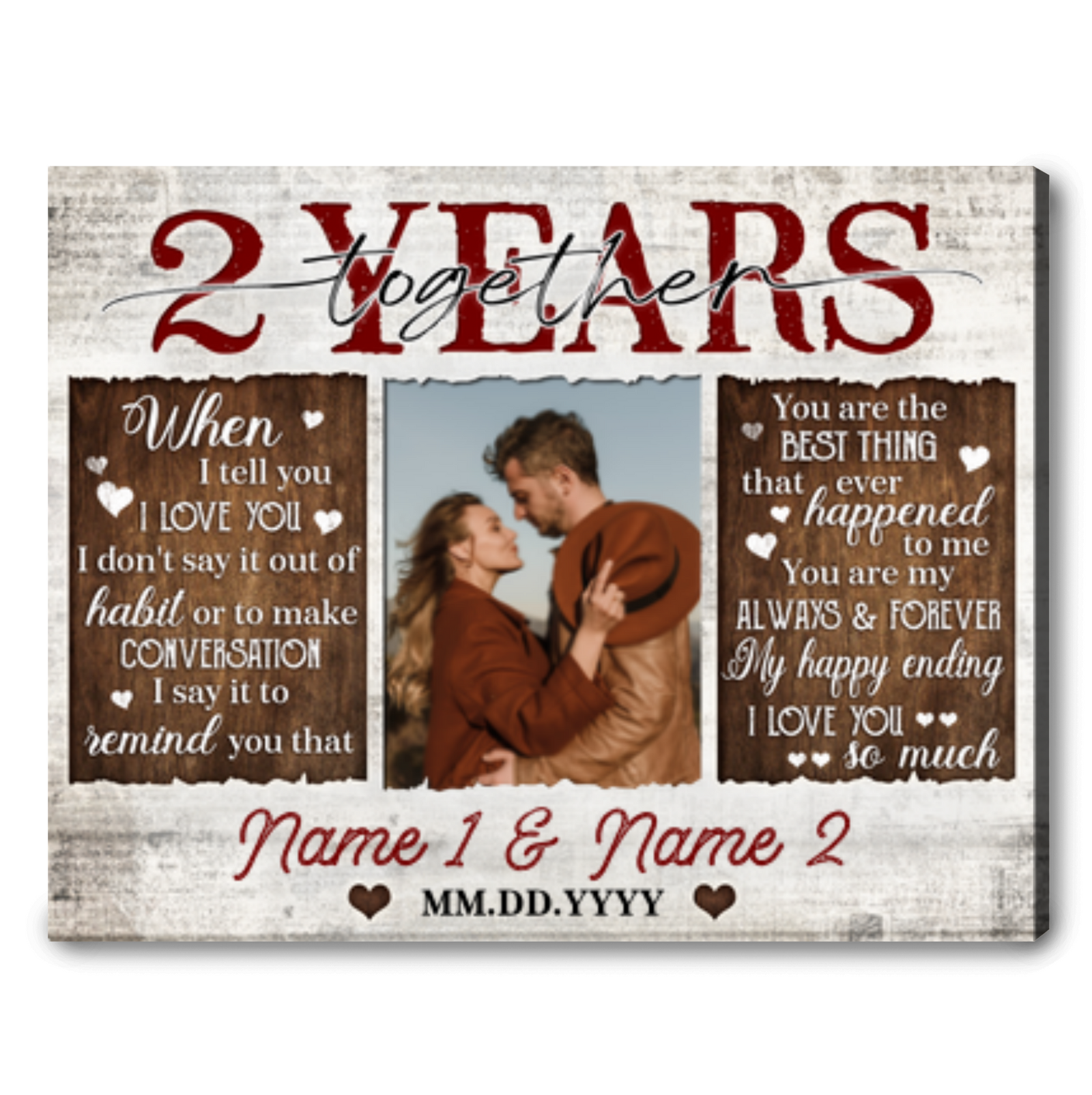 Unique 2 Years Anniversary Gift Custom 2 Years Together Photo Canvas Print