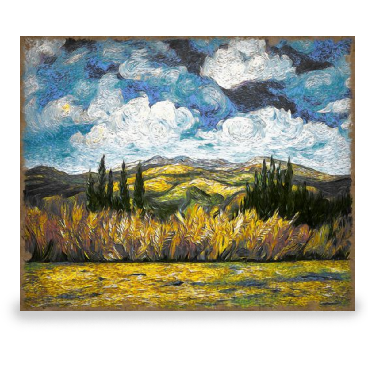 Van Gogh Inspired Wheat Field with Cypresses Abstract Oil Printed - Canvas Wall Art for Living Room & Bedroom Decor