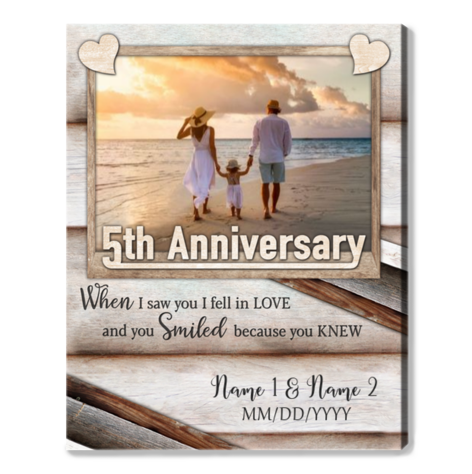 Happy 5th Wedding Anniversary Custom Photo Canvas Print