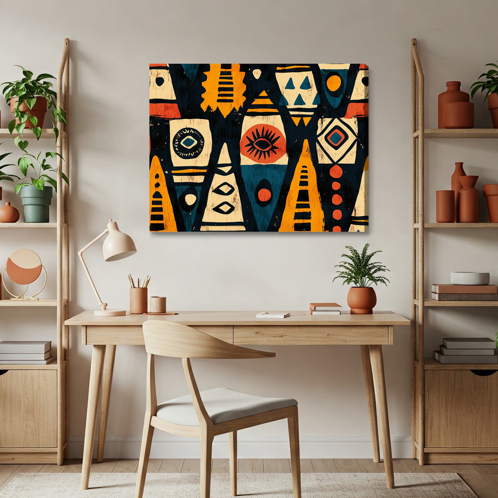 African Tribal Pattern Boho Wall Art in Bold Earth Tones