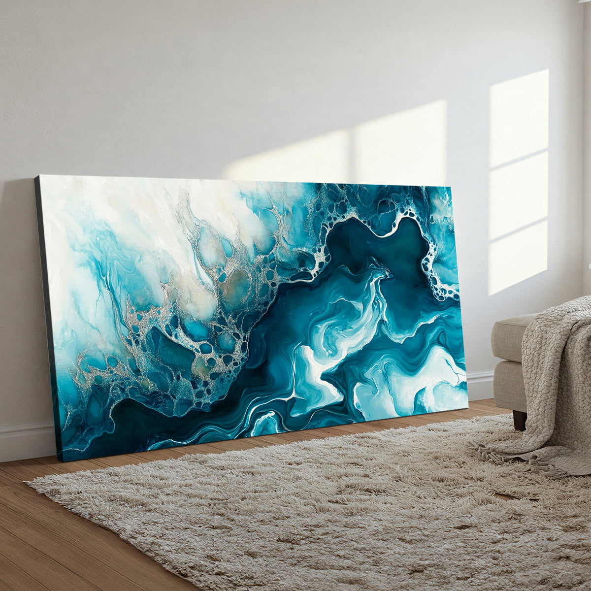 Aqua Dreams Fluid Art Abstract Canvas Wall Art