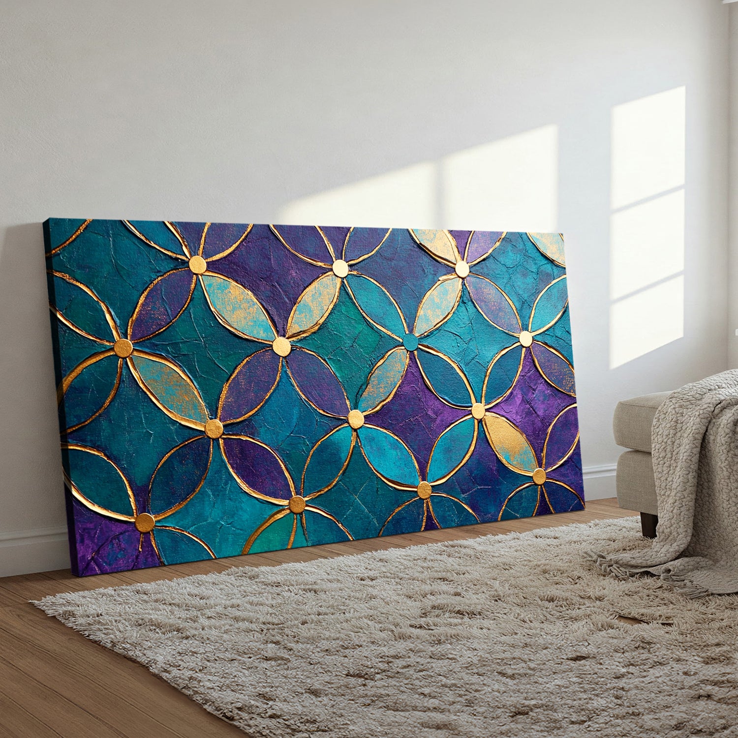 Golden Harmony Modern Abstract Canvas Wall Art for Living Room