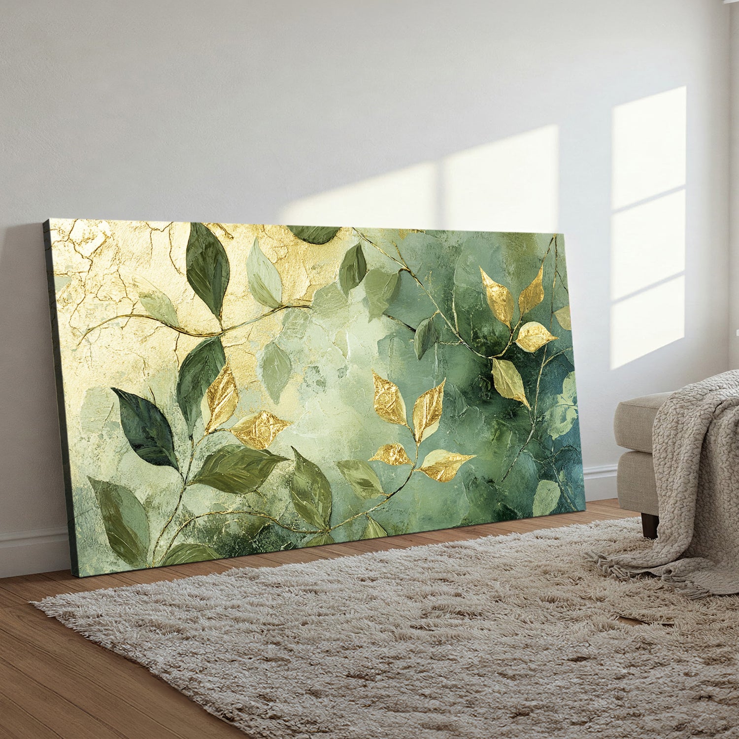 Golden Leaves Contemporary Abstract Canvas Wall Art