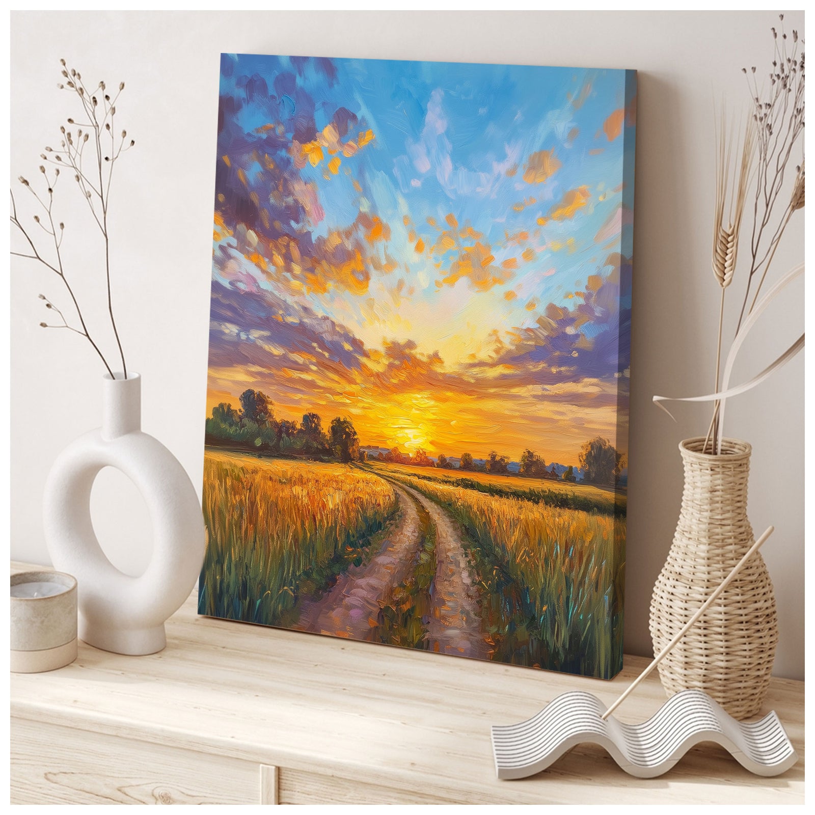 Golden Field Path Sunset Fine Arts Print
