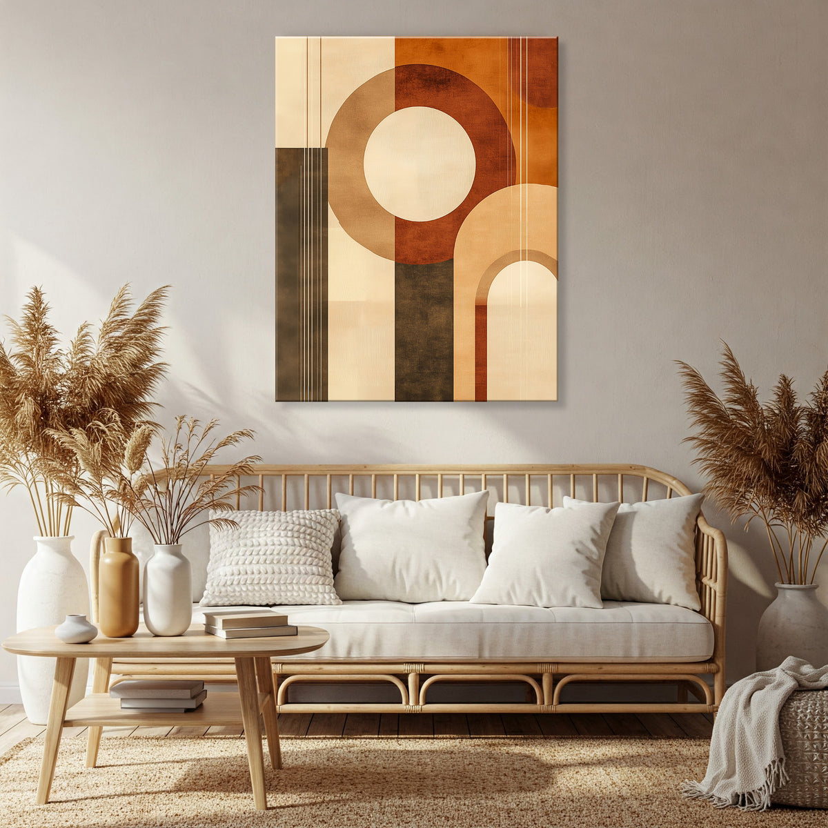 Beige Brown Minimal Shapes Canvas Wall Art for Neutral Decor
