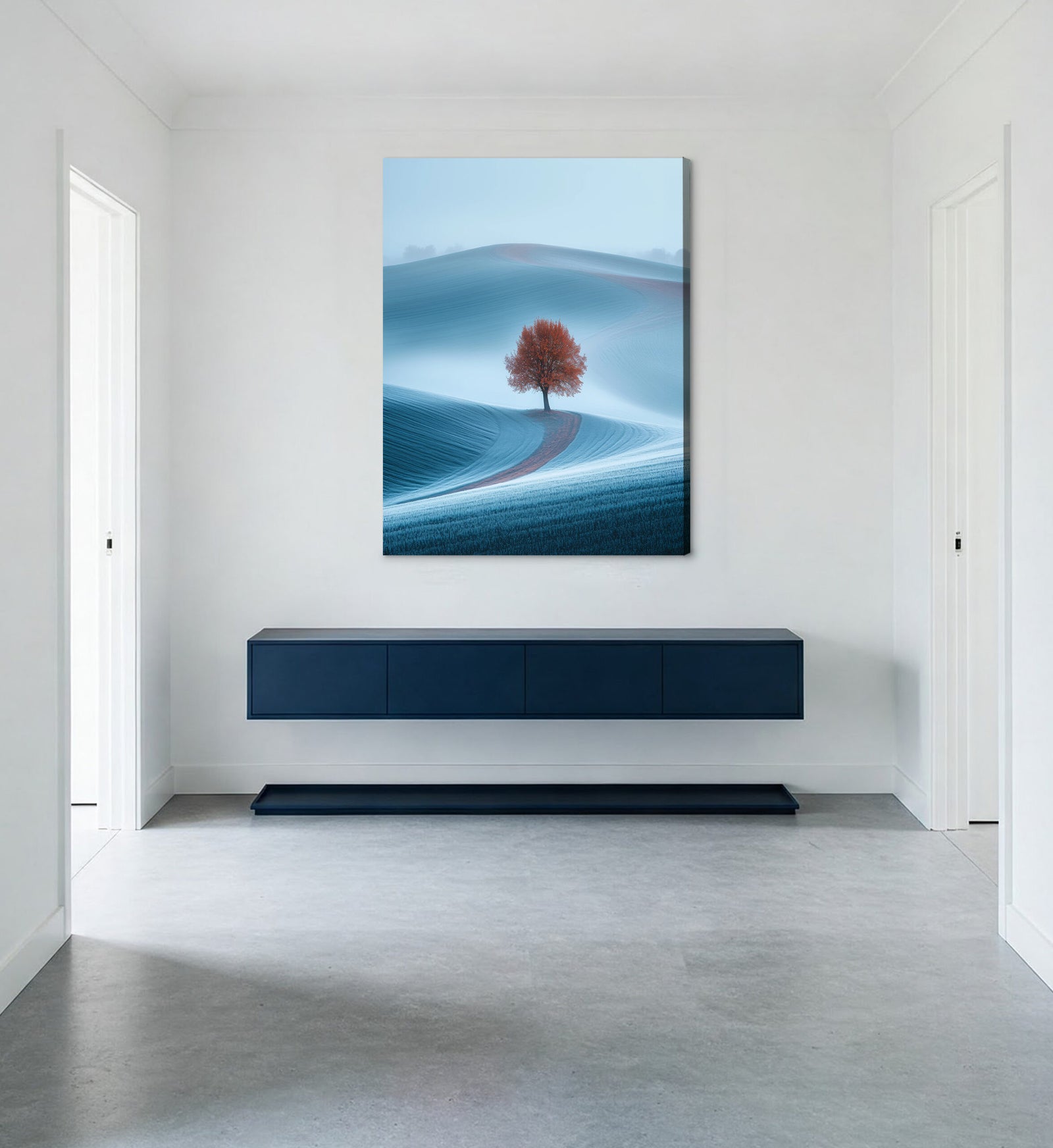Boho Foggy Field Wall Art with High-Contrast Lone Tree