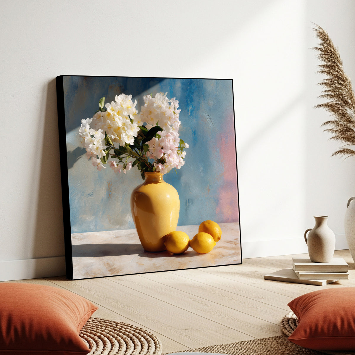 Vase Blossoms Lemons Still Life Canvas Print