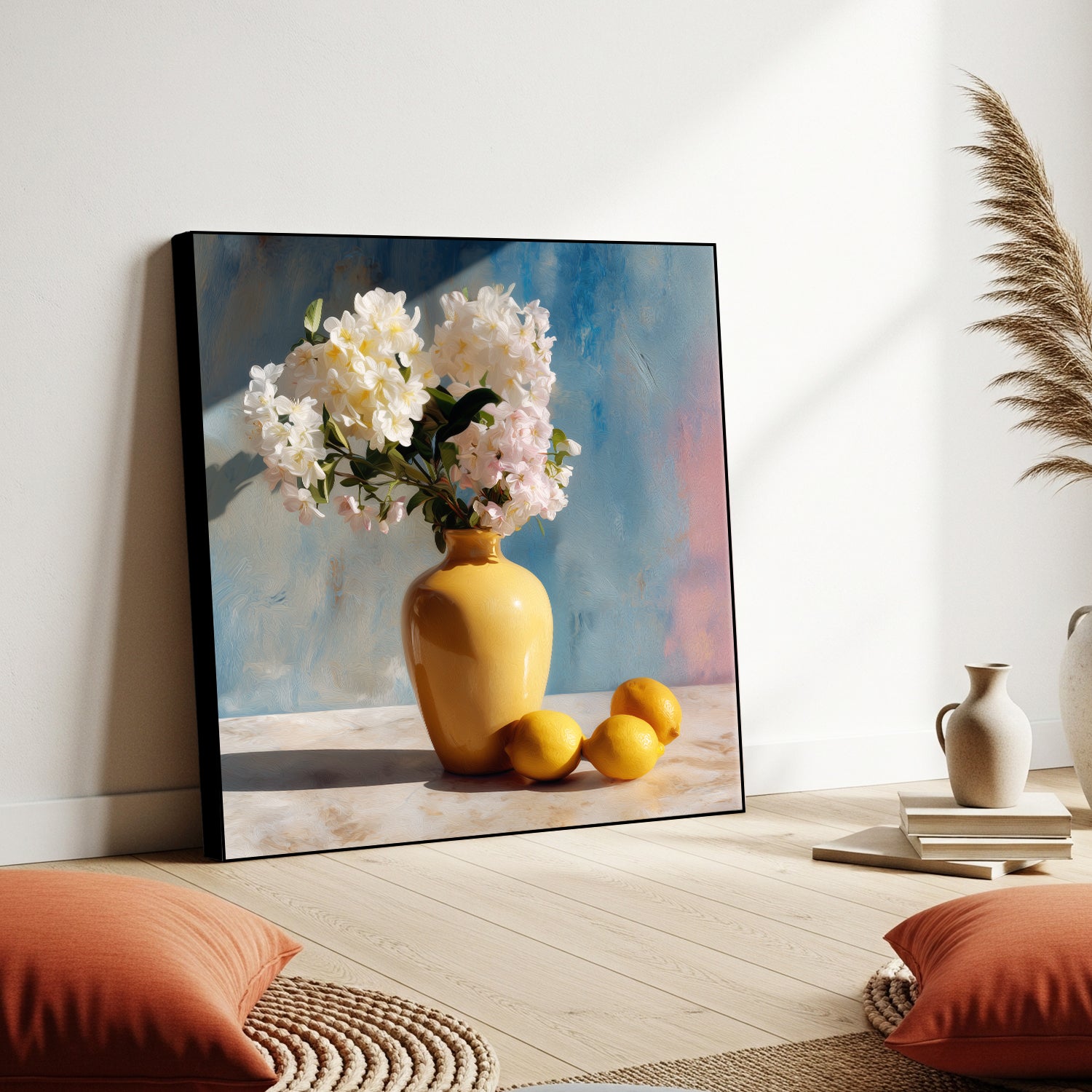 Vase Blossoms Lemons Still Life Canvas Print