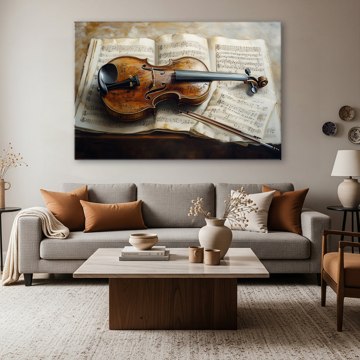 Vintage Violin Still Life Oil Painting on Canvas Print