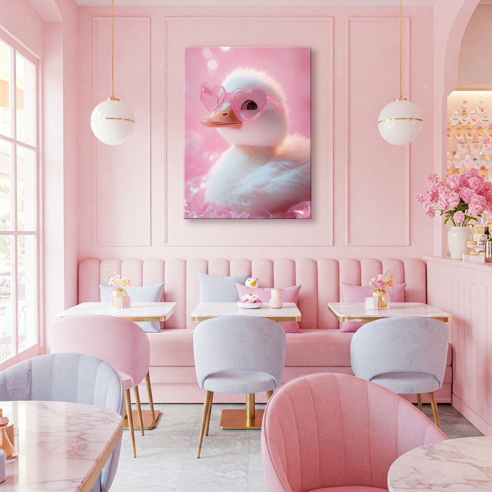 Cute Duck with Pink Heart Glasses Funny Bathroom Art