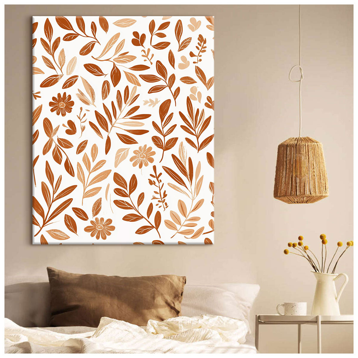 Autumnal Botanical Leaf Canvas Boho Wall Decor