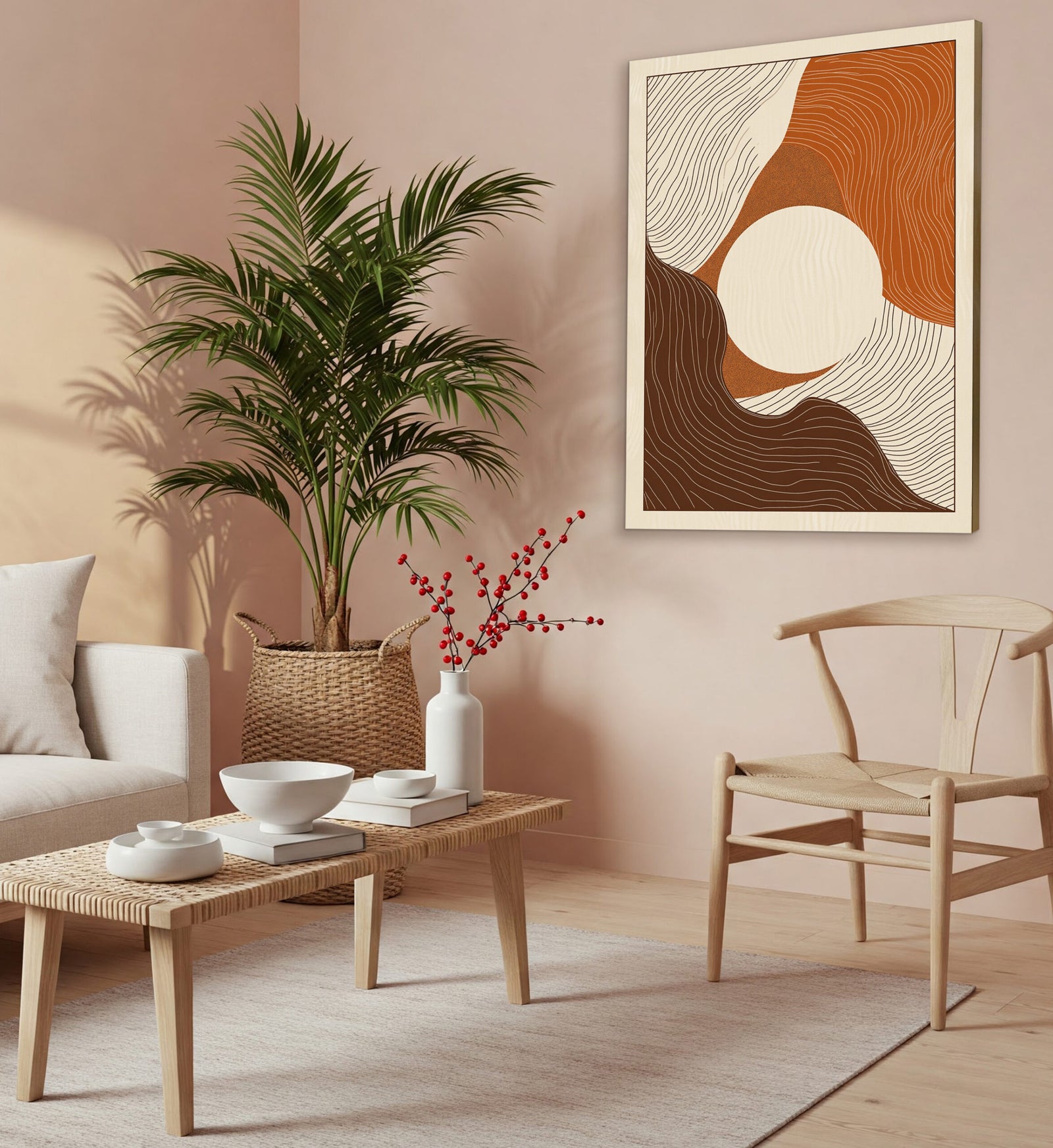 Brown Cream Abstract Pattern Boho Canvas for Cozy Neutral Rooms