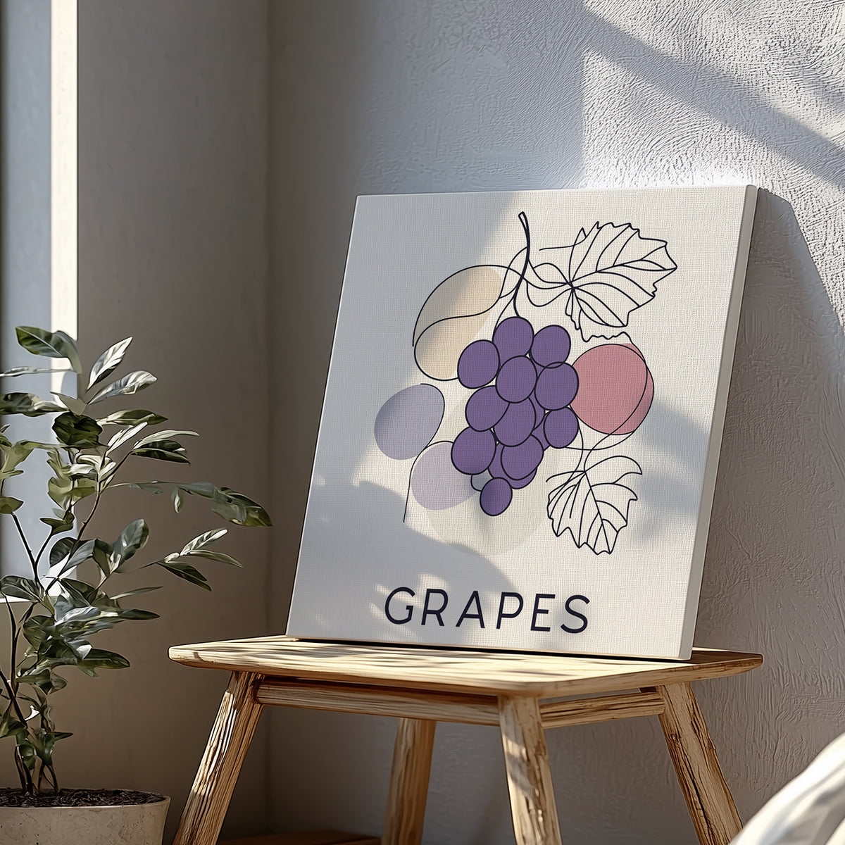 Minimalist Grape Cluster Line Canvas Wall Art