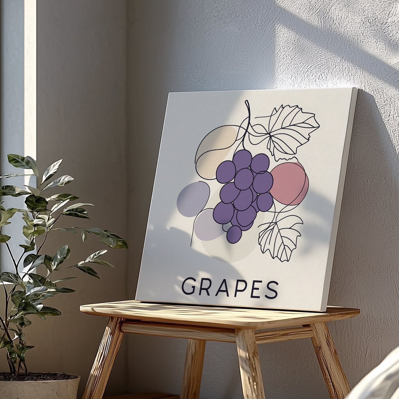 Minimalist Grape Cluster Line Canvas Wall Art