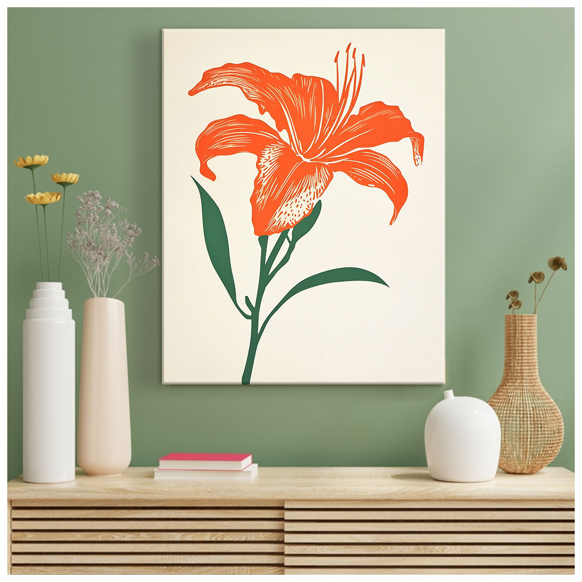 Vibrant Orange Lilies Canvas Boho Wall Decor