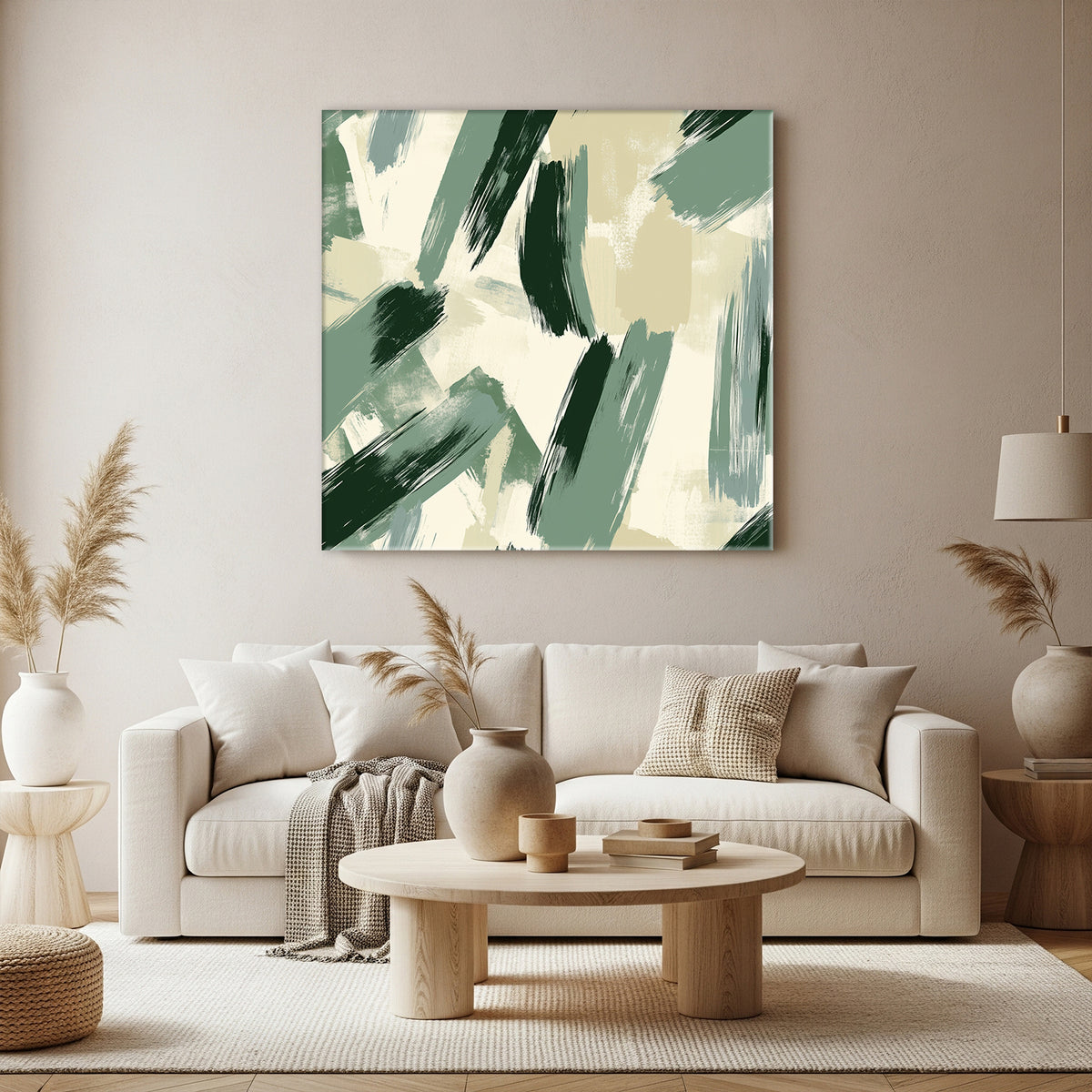 Sage Green Abstract Brush Canvas Print for Calm Interiors