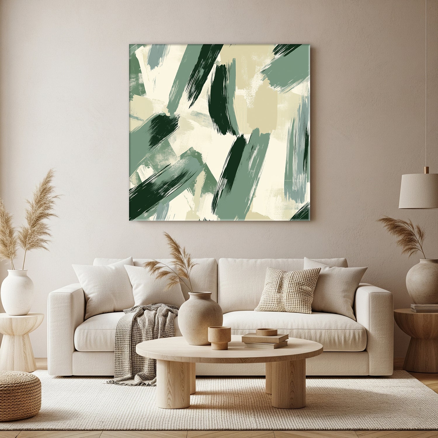 Sage Green Abstract Brush Canvas Print for Calm Interiors