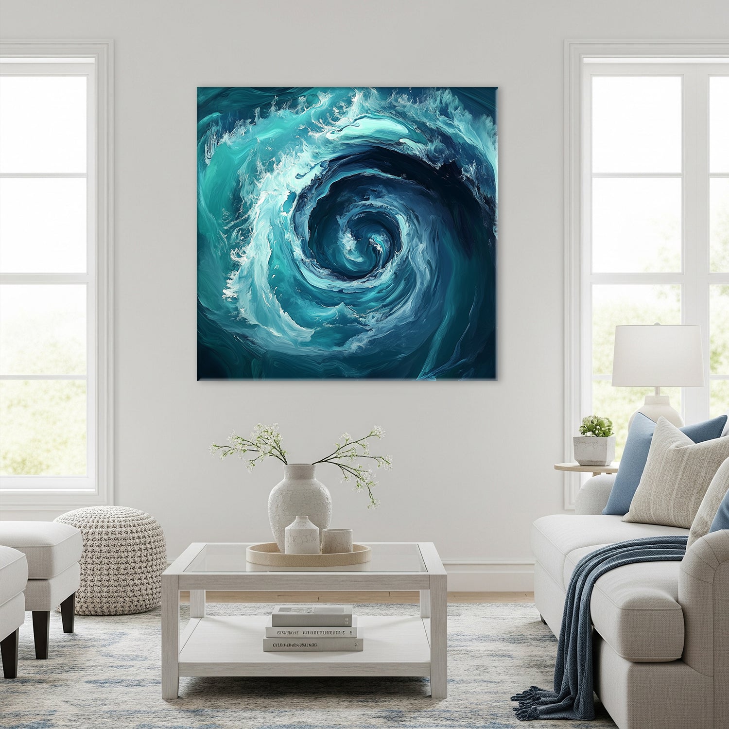 Deep Ocean Swirl Canvas Print in Emerald and Indigo Tones