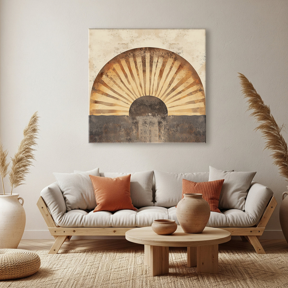 Boho Neutral Arch Sun Canvas Print with Textured Layers