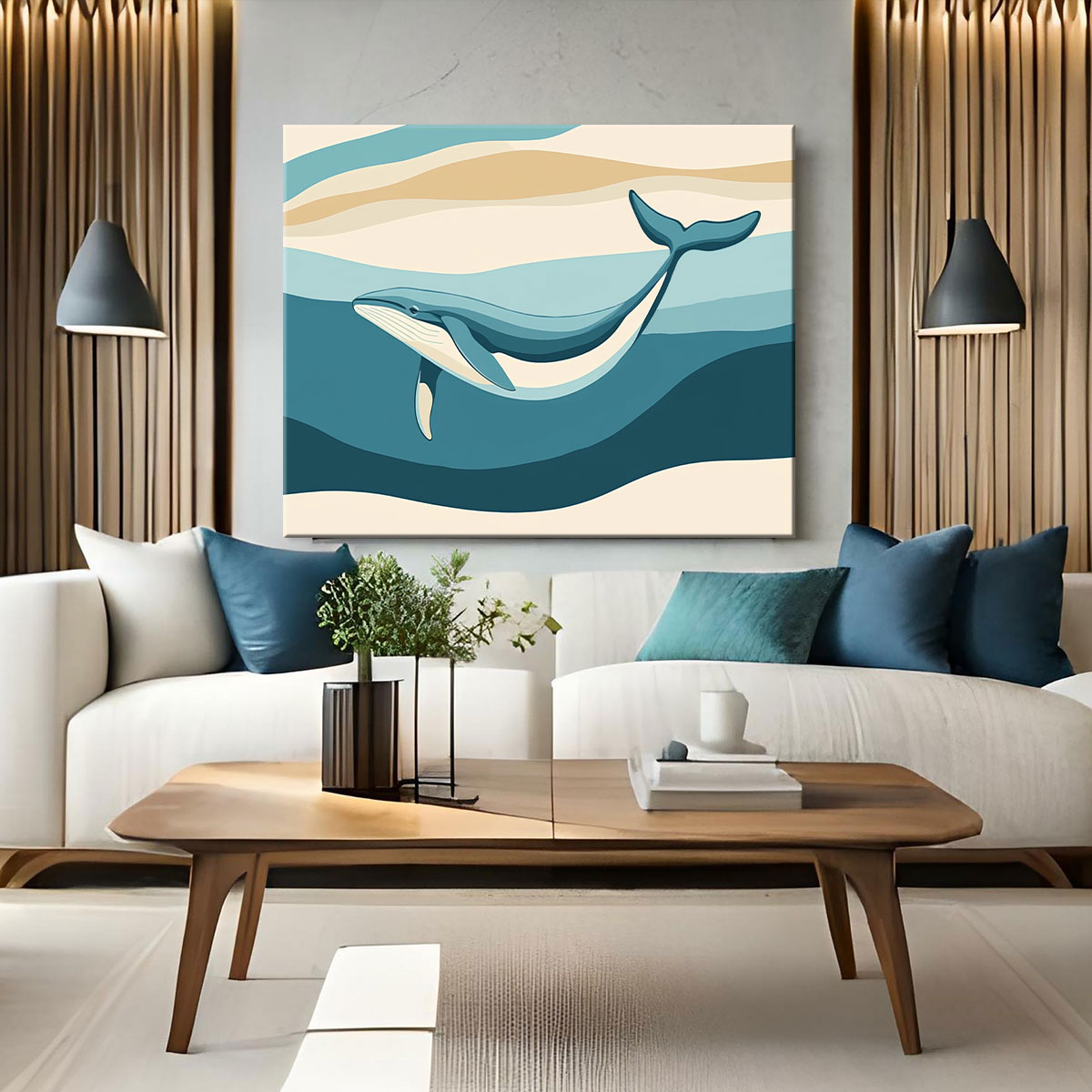 Minimalist Whale Color Block Canvas Wall Art