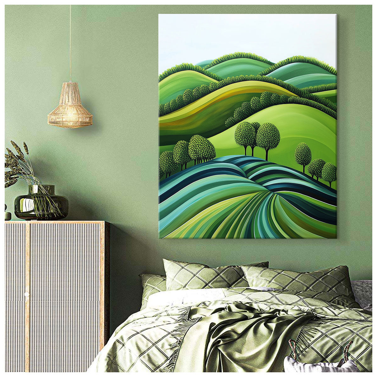 Verdant Rolling Hills Abstract Green Landscape